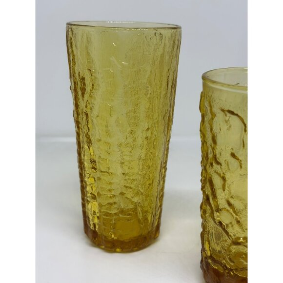 VTG Anchor Hocking Amber Yellow Textured Tumblers Set 2 - 5.5" & 7" Mid-Century - Picture 2 of 7